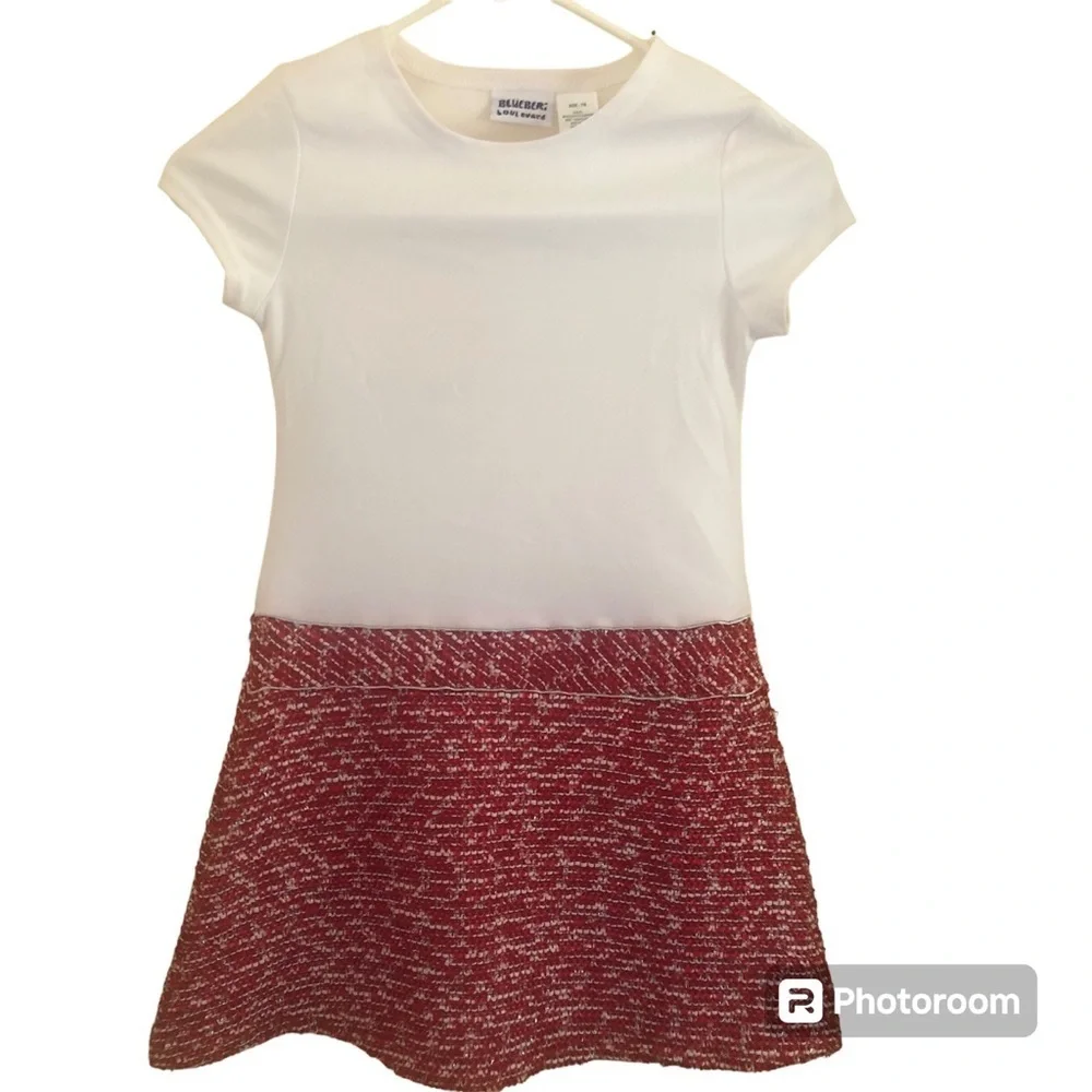 Bluebei Red & White Tweed Coat & Dress Set red velvet & sliver details Size 7/8